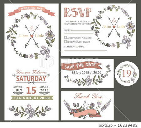 Vintage wedding design template set with flowers Vintage wedding design template set with flowers 16239485
