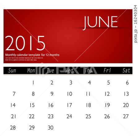 Simple 2015 calendar, June. Vector illustration. 16240304
