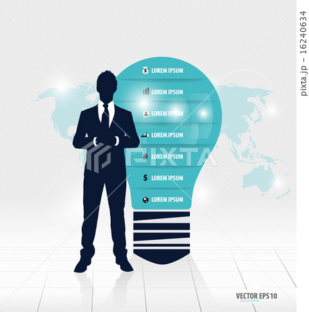 Businessman showing light bulb with Infographic design template. Businessman showing light bulb with Infographic design template. 16240634