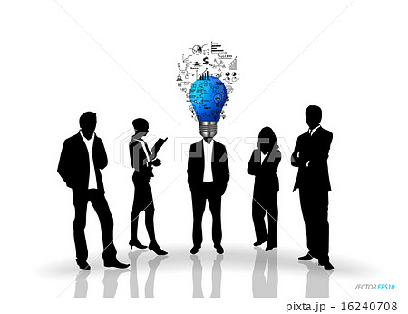 Bulb headed man and business people silhouettes. Vector illustra 16240708