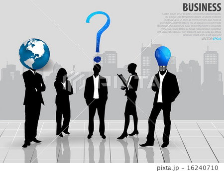 Business people silhouettes with building background. Vector ill 16240710