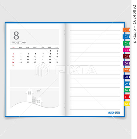 2014 calendar on notebook paper, August. Vector illustration. 16240992