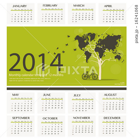 2014 calendar, tree shaped world map design. Vector illustration 16241068