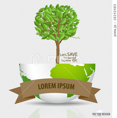 Abstract tree on green globe. Vector illustration. 16243483