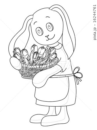 Rabbit girl with flowers, contours 16244761