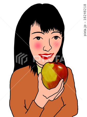 リンゴをかじる女性のイラスト素材