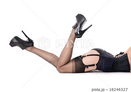 Young adult female in vintage stockings, corset, and high heels 16246327