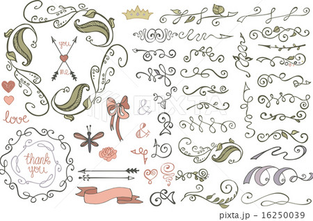Doodles border,brushes,decor.Colored Floral sketched  16250039