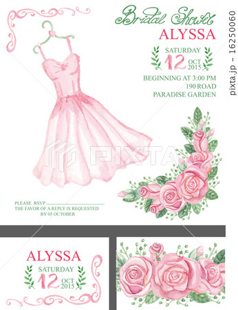 Watercolor pink bridal shower invitation.Dress,roses 16250060