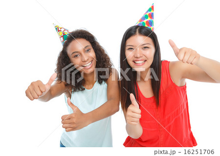 Positive ladies having birthday party  16251706