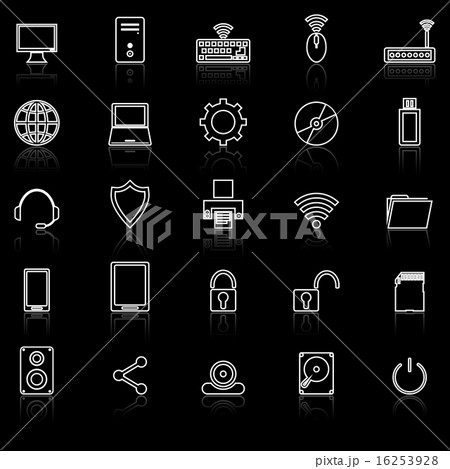Computer line icons with reflect on black 16253928