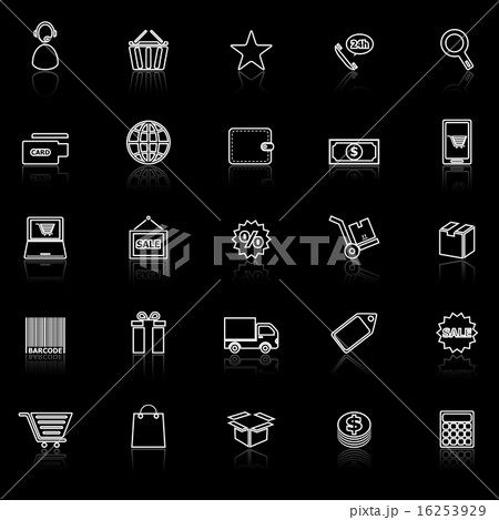 E-commerce line icons with reflect on black 16253929