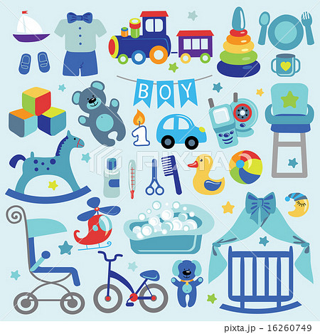 Baby Boy Flat Icons Set Collection Baby Showerのイラスト素材