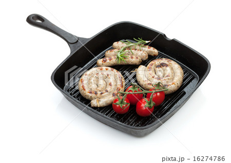 Grilled sausages on frying pan Grilled sausages on frying pan 16274786