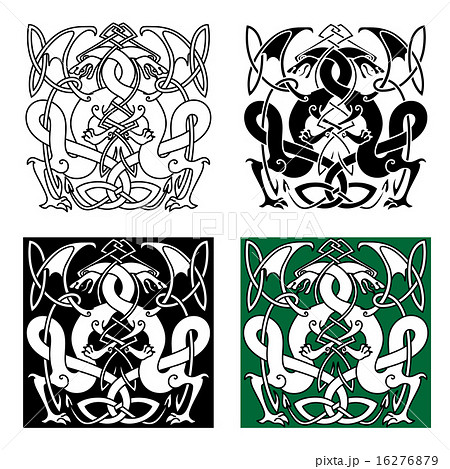 Dragons entwined in traditional celtic ornaments 16276879