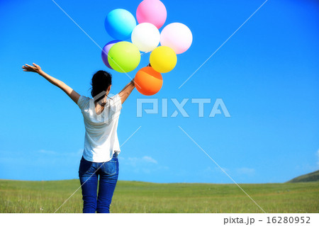 young asian woman with colorful balloons 16280952