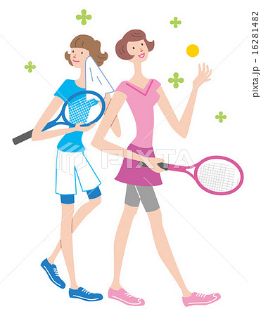 テニス 女性 二人 イラストのイラスト素材