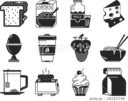 Black monochrome vector icons for breakfast menu Black monochrome vector icons for breakfast menu 16282546