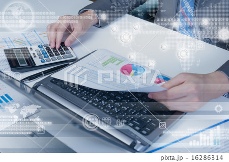 Businessman working with technology layer effect Businessman working with technology layer effect 16286314