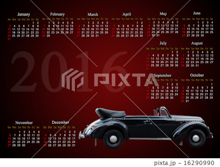calendar for 2016 with retro car on the on claret calendar for 2016 with retro car on the on claret 16290990