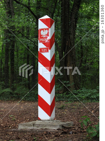 Republic of Poland border sign at forest 16301360