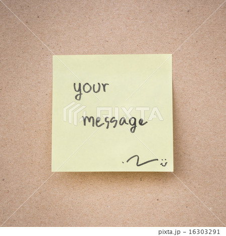 yellow sticky note message on brown paper texture 16303291