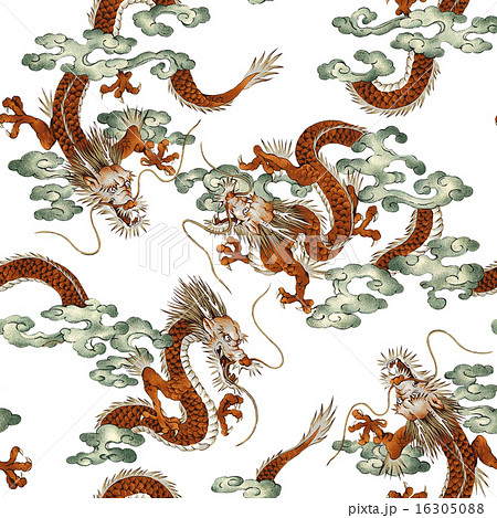 日本画調の龍パターンのイラスト素材