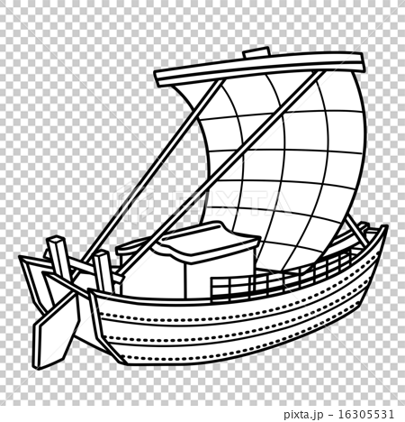 室町時代 帆掛舟のイラスト素材