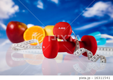 Dumbbells, fresh food and measure tape 16311541