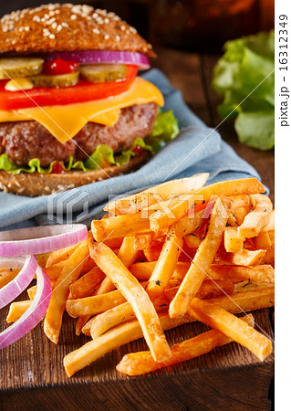 Burger and French Fries. Vintage style. Burger and French Fries. Vintage style. 16312349