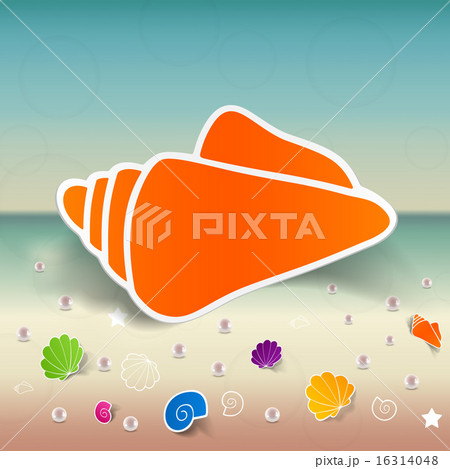 summer, beach background with stickers summer set shell 16314048