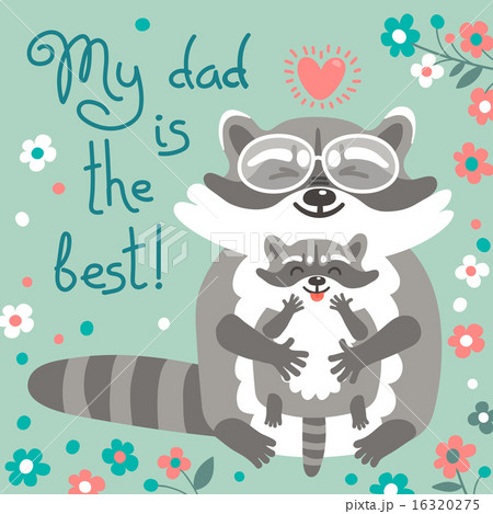Card with cute raccoons to Fathers Day. 16320275