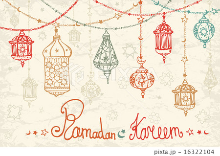 Lantern garland of Ramadan Kareem.Doodle card Lantern garland of Ramadan Kareem.Doodle card 16322104
