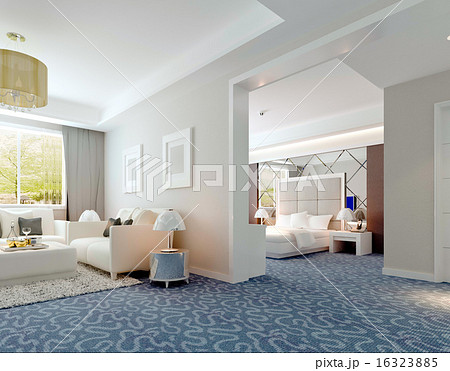 3D deluxe hotel suite interior rendering 16323885
