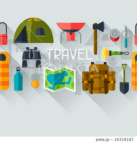 Tourist seamless pattern with camping equipment in flat style 16328187