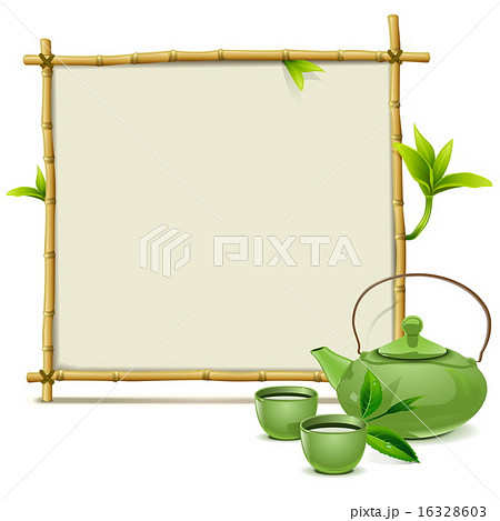 Vector Bamboo Frame with Green Tea Vector Bamboo Frame with Green Tea 16328603