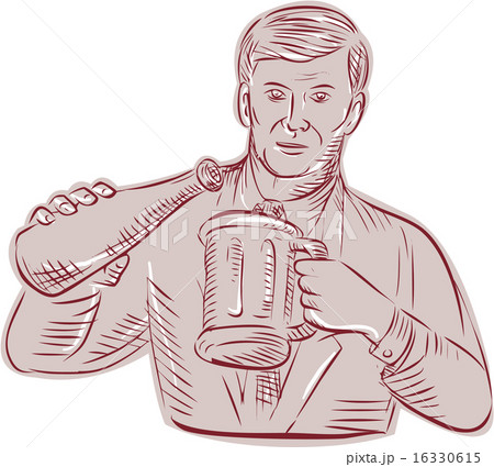 Man Pouring Beer Mug Etching 16330615