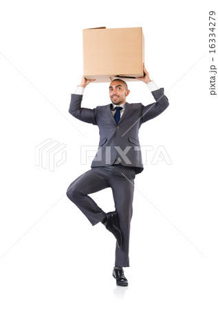 Businessman with box isolated on the white 16334279