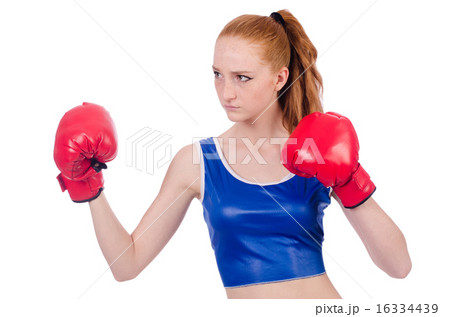 Woman boxer in uniform with US symbols Woman boxer in uniform with US symbols 16334439