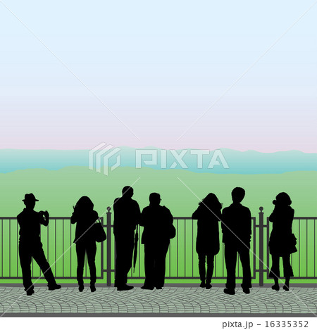 Silhouettes of people on the observation deck, vector 16335352