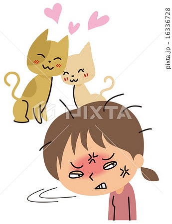 猫のカップルに嫉妬する女性のイラスト素材