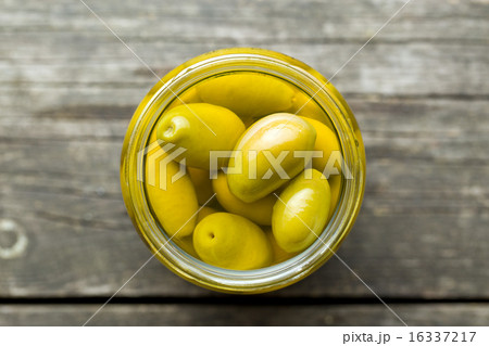 pickled green olives in jar 16337217