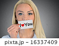 Woman holding card with I love you word 16337409