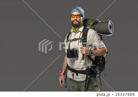 Portrait of a male fully equipped tourist  16337889