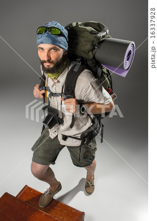 Portrait of a male fully equipped tourist Portrait of a male fully equipped tourist 16337928