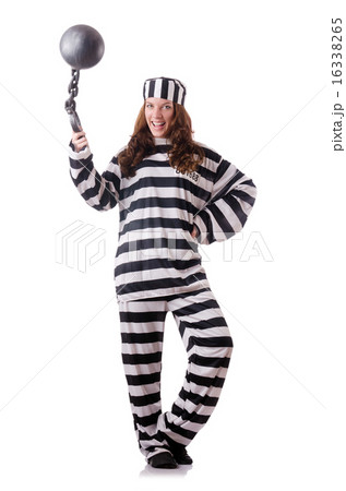Prisoner in striped uniform on white 16338265