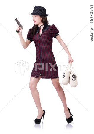 Woman gangster with gun and money 16338751