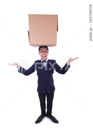 Funny man with box on white Funny man with box on white 16339058