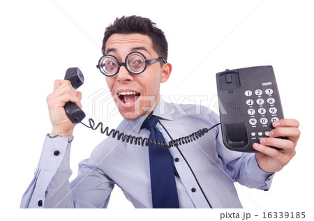 Crazy man with phone on white 16339185
