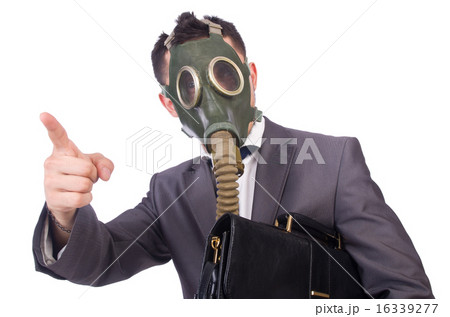 Businessman wearing gas mask isolated on white 16339277